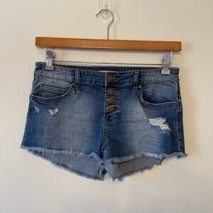 Billabong 28 mini shorts cotton fringe rip grunge summer fun casual blue denim